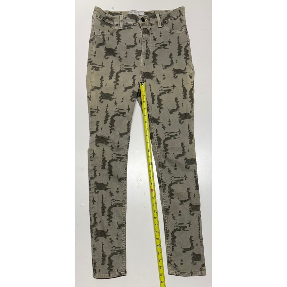 Free People High Rise Skinny Jeans Green Tan Abstract Camo Print Womens Size 30